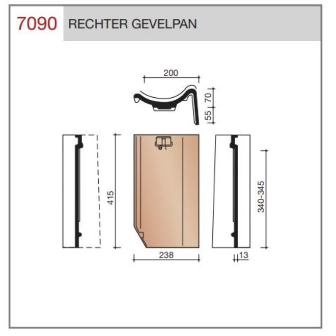 Wienerberger Wienerberger Gevelpan Oude Holle Sinus Rechts vieilli Rood