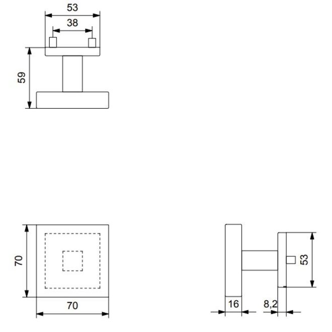KempiQ Voordeurknop vierkant model mat zwart gecoat 70x70mm