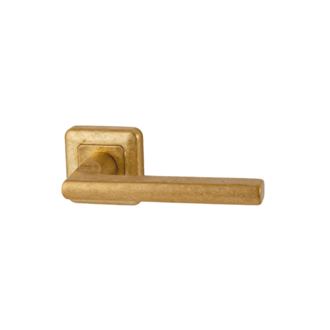 KempiQ Design deurklink Sara (set van 2) getrommeld messing op vierkant rozet