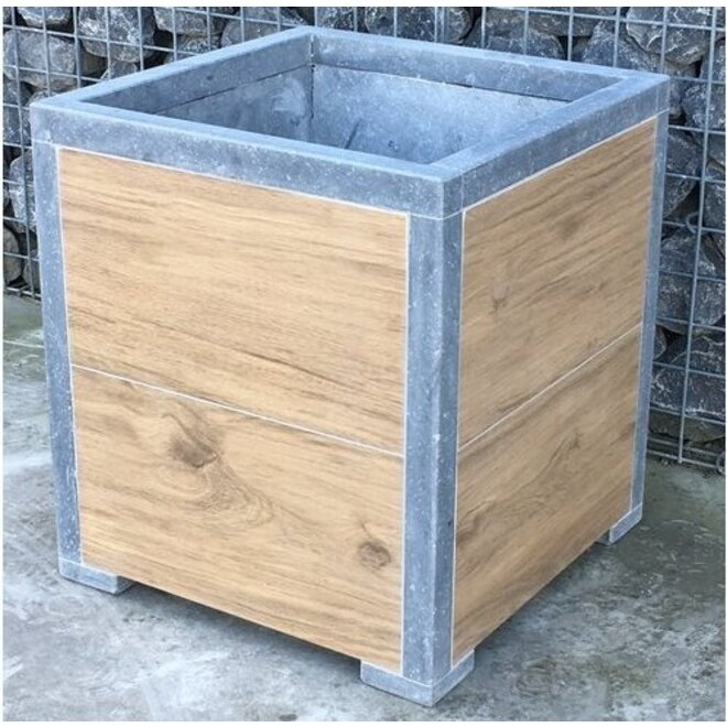 KempiQ Belgisch hardstenen bloembak  Modern vierkant Woodlook