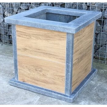 Belgisch hardstenen bloembak Woodlook vierkant rand Belgisch hardstenen bloembak Woodlook vierkant rand