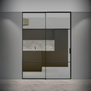 Metaal Design stalen pui met zijlicht en schuifsysteem