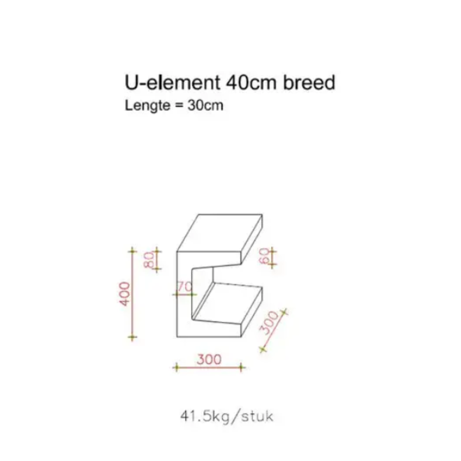 KempiQ Betonnen U-element beton 30x30x40 grijs