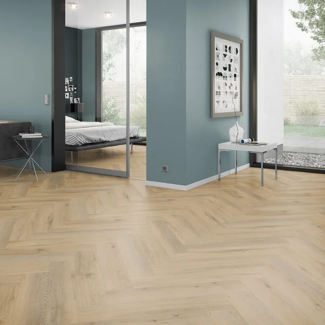 houtlook PVC vloer in visgraatpatroon