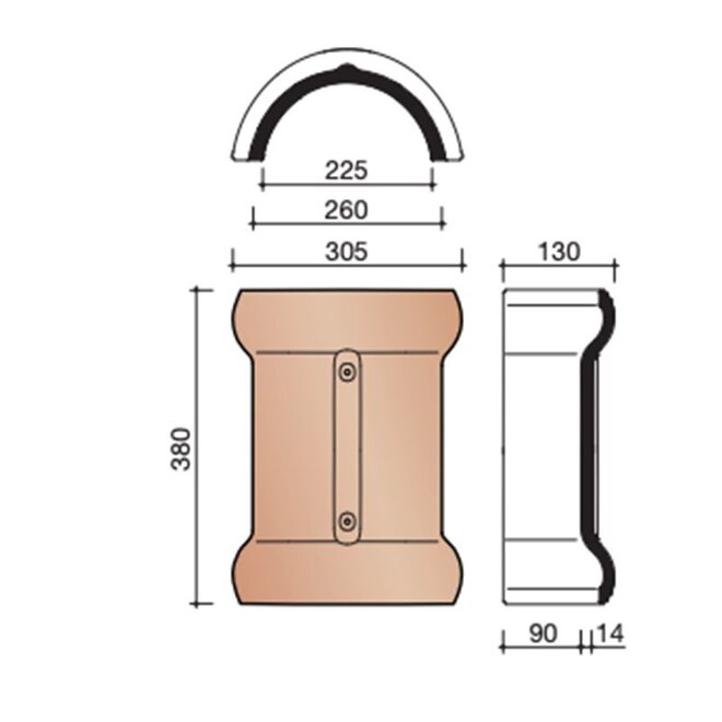 Wienerberger Wienerberger nokvorst dubbele wel type 1230 halfrond 1200 rustiek engobe