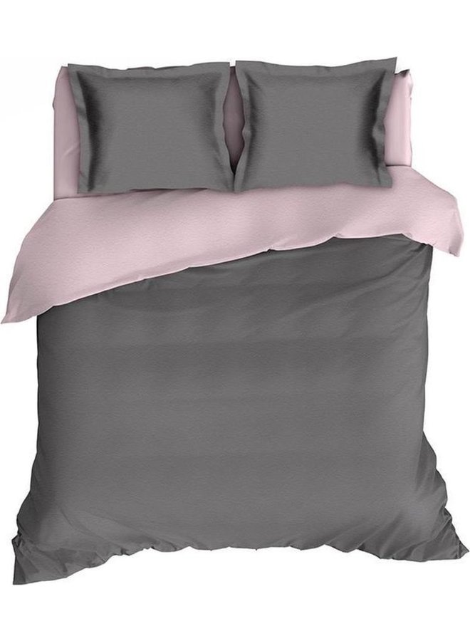 Romanette Dekbedovertrek Comtesse Uni Antraciet/Roze - Flanel