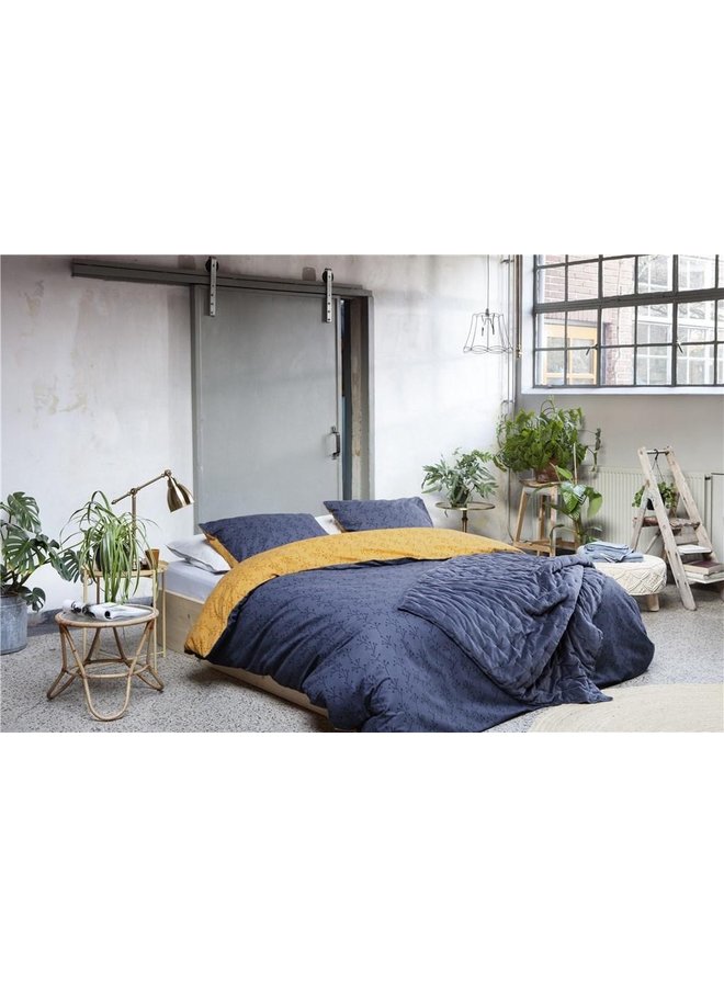 Walra Dekbedovertrek Little Twigs Donker Blauw/Oker - Flanel