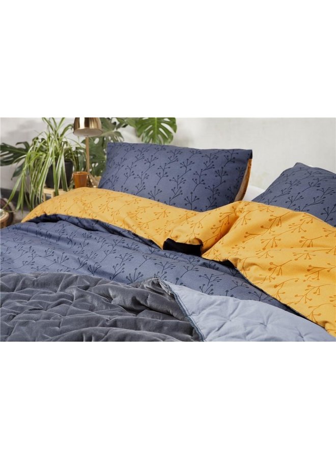 Walra Dekbedovertrek Little Twigs Donker Blauw/Oker - Flanel