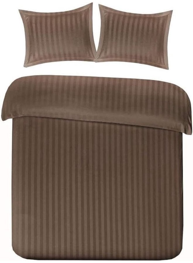 Papillon Dekbedovertrek Streep Taupe - Katoensatijn