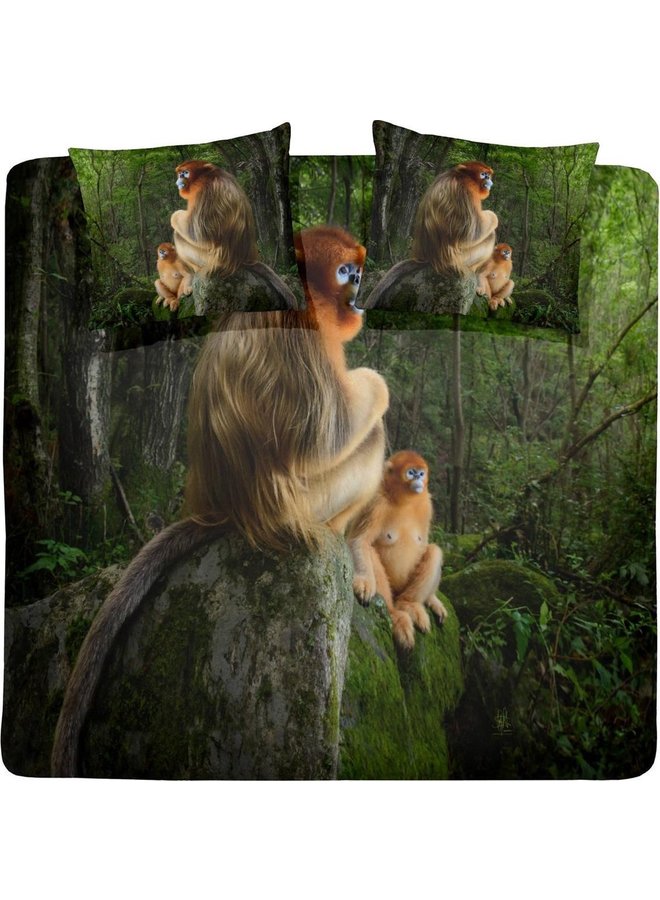 Dekbedovertrek Snub-Nosed Monkey Groen - Percaline Katoen PL3