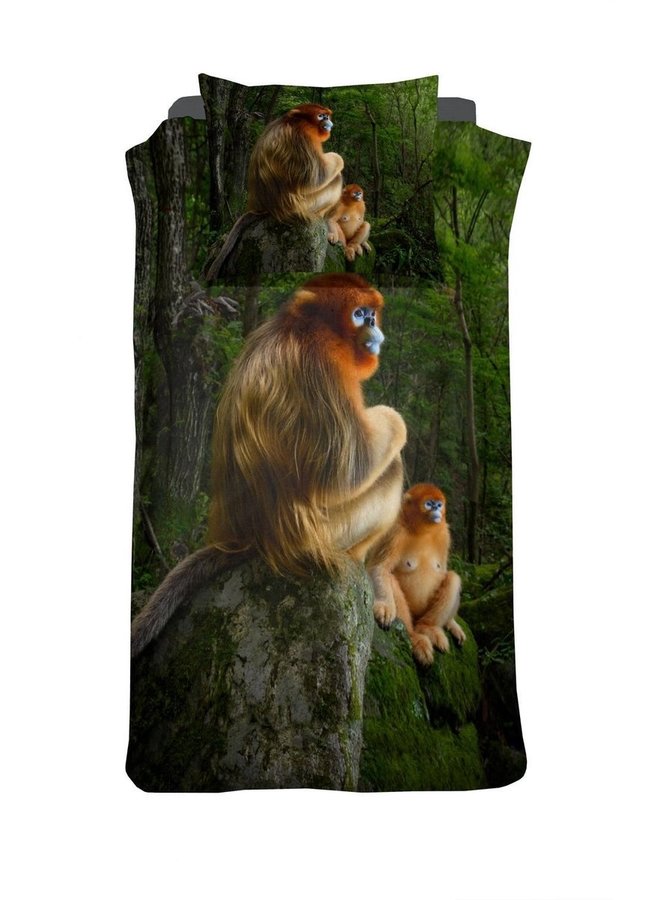 Damai Dekbedovertrek Snub-Nosed Monkey Groen - Percale Katoen