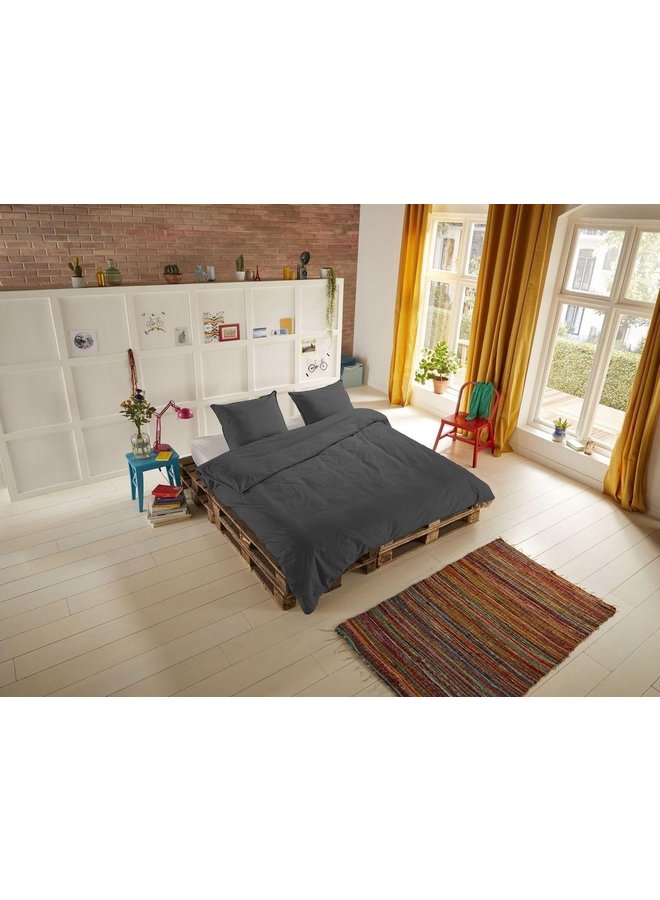 HIP Dekbedovertrek Uni Antraciet - Katoensatijn