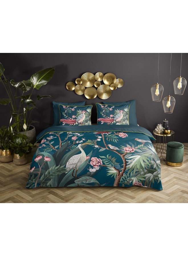 Descanso Dekbedovertrek Sarenza Petrol - Biologisch Katoensatijn