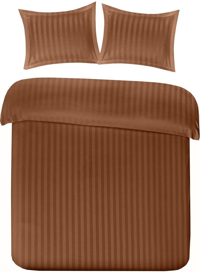 Dekbedovertrek Streep Bruin - Katoensatijn