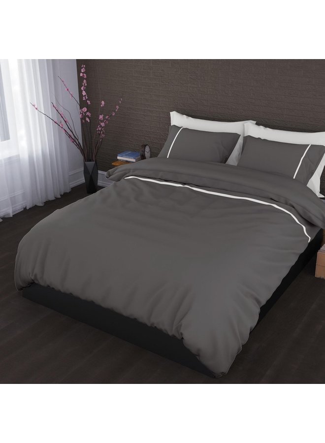 Cascina Colorini Dekbedovertrek Divina Antraciet/Wit - Egyptisch Percale Katoen