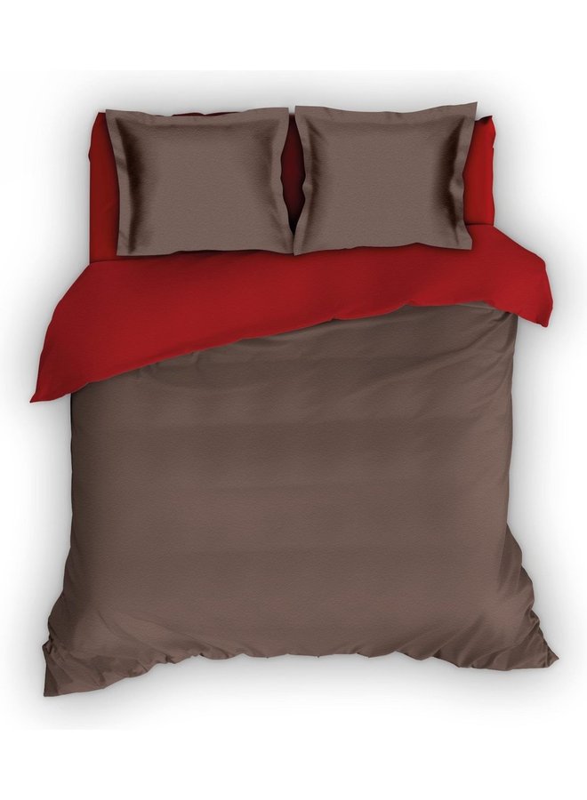 Dekbedovertrek Comtesse Uni Bruin/Rood- Flanel