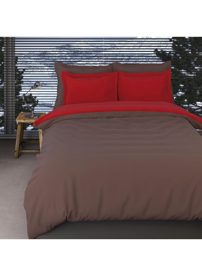 Romanette Dekbedovertrek Comtesse Uni Bruin/Rood- Flanel