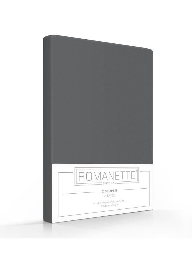 Romanette Kussenslopen (Set Van 2) Antraciet- 60x70 - Katoen