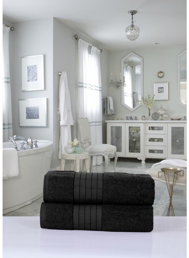 Good Morning Handdoeken (Set Van 2) Zwart - 70x140 - Badstof Katoen