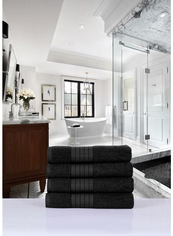 Handdoeken (Set Van 4) Zwart - 50x100 - Badstof Katoen