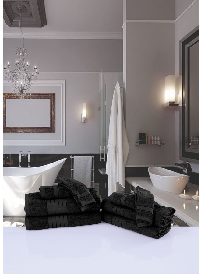 Handdoekenset (Set Van 8) Zwart - Badstof Katoen