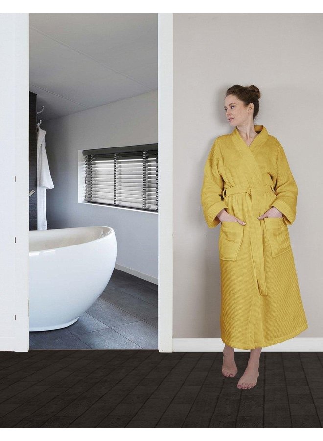 Heckett & Lane Badjas Wafel Geel - Katoen