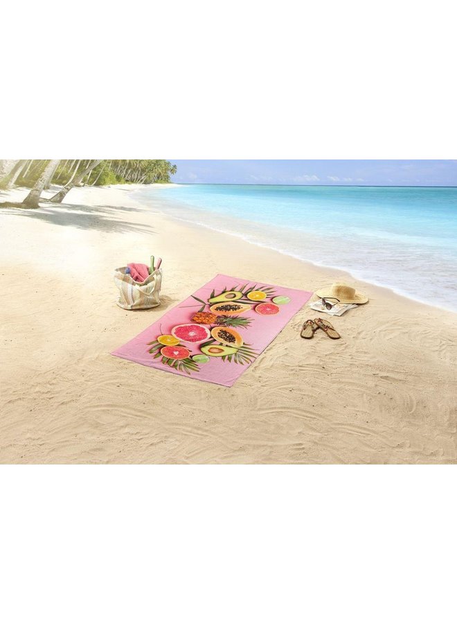 Good Morning Strandlaken Pink Fruits Roze - 75x150 - Velours