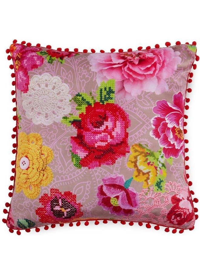 Gevulde Sierkussen Met Pom Poms Roze - 50x50