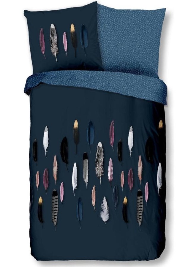 Good Morning Dekbedovertrek Feathers Blauw - Katoen