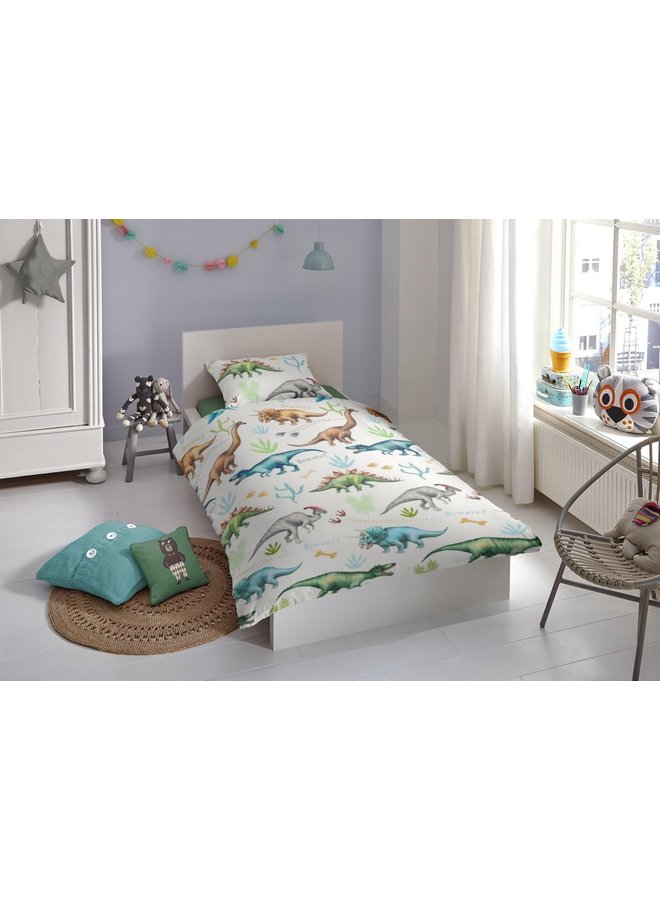 Good Morning Dekbedovertrek Kids Dino Wit - Katoen