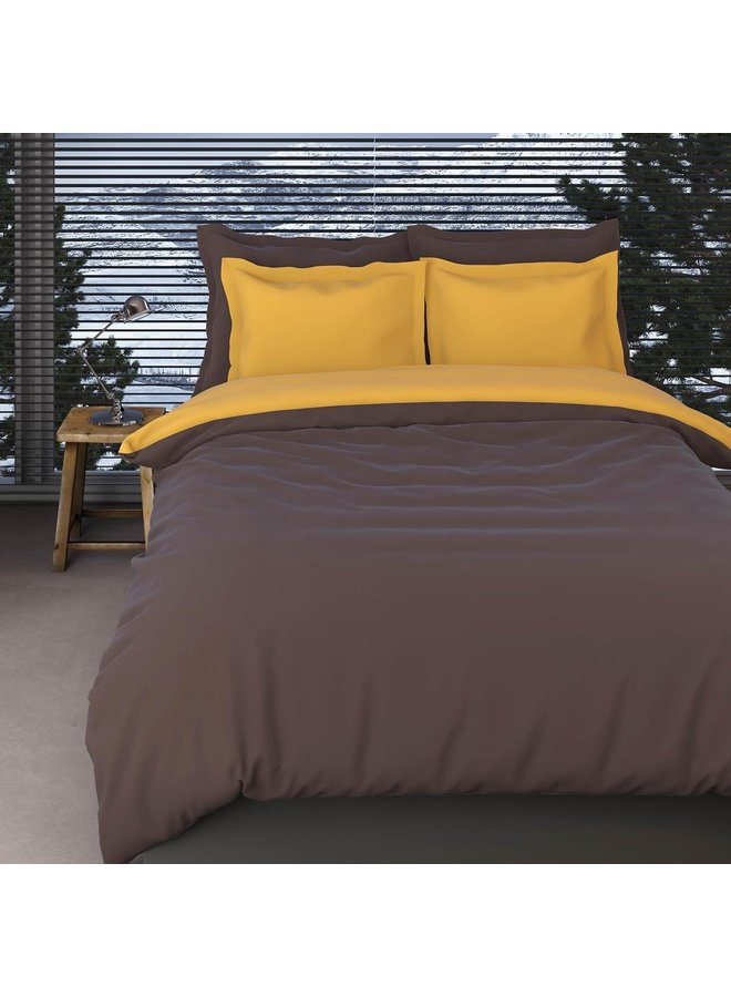 Romanette Dekbedovertrek Comtesse Uni Bruin/Oker- Flanel