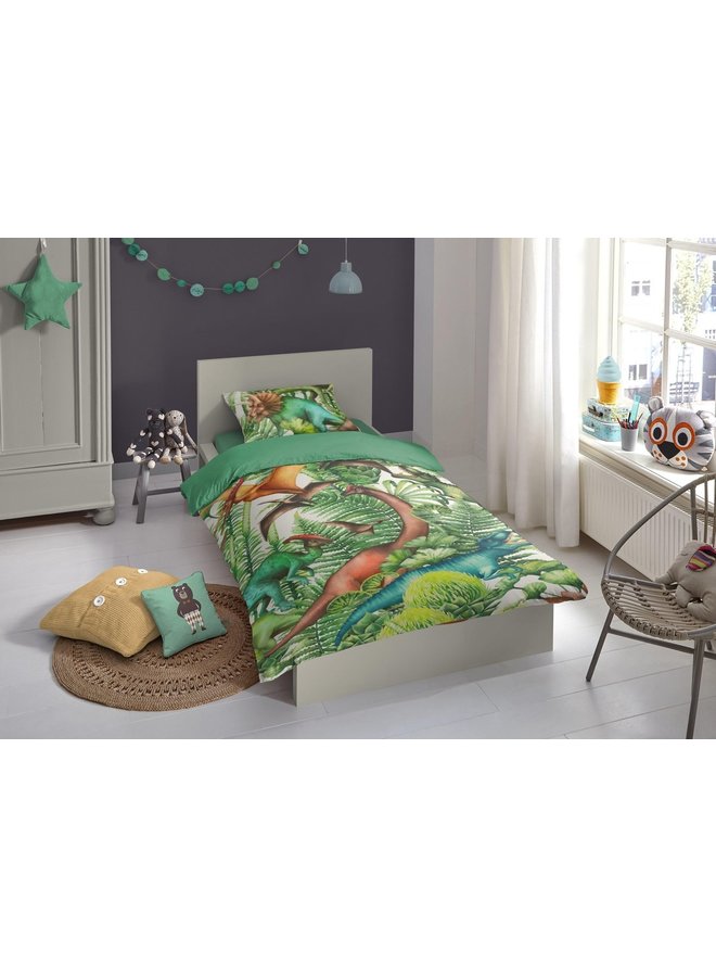 Good Morning Dekbedovertrek Kids Prehistory Groen - Katoen