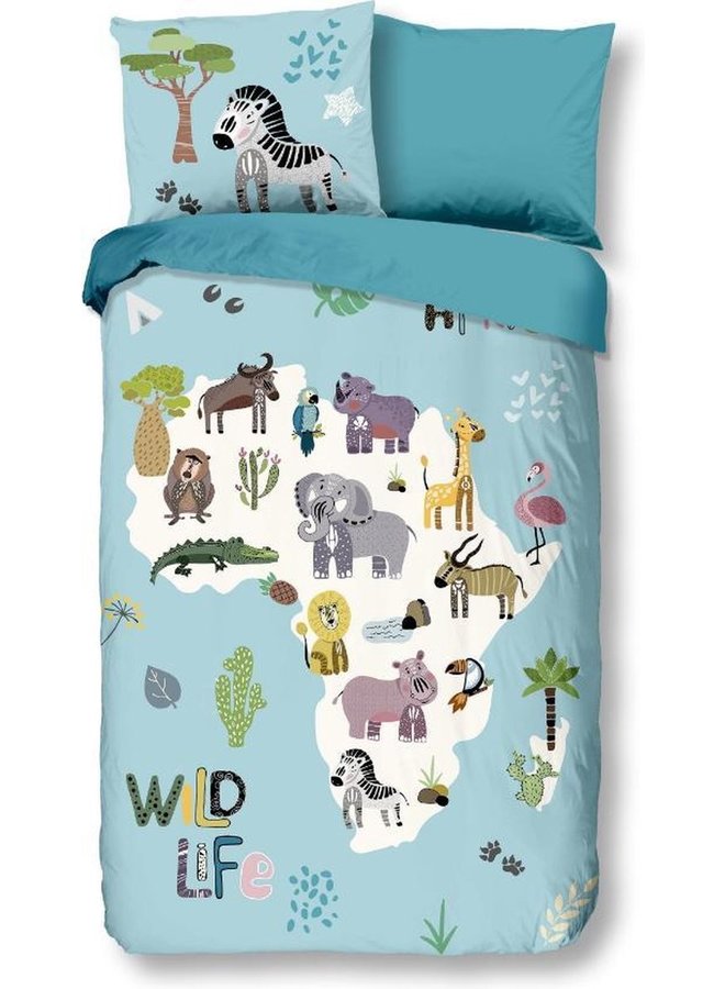 Good Morning Dekbedovertrek Kids Wild Life Aqua - Katoen