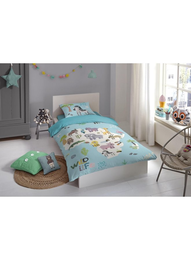 Good Morning Dekbedovertrek Kids Wild Life Aqua - Katoen