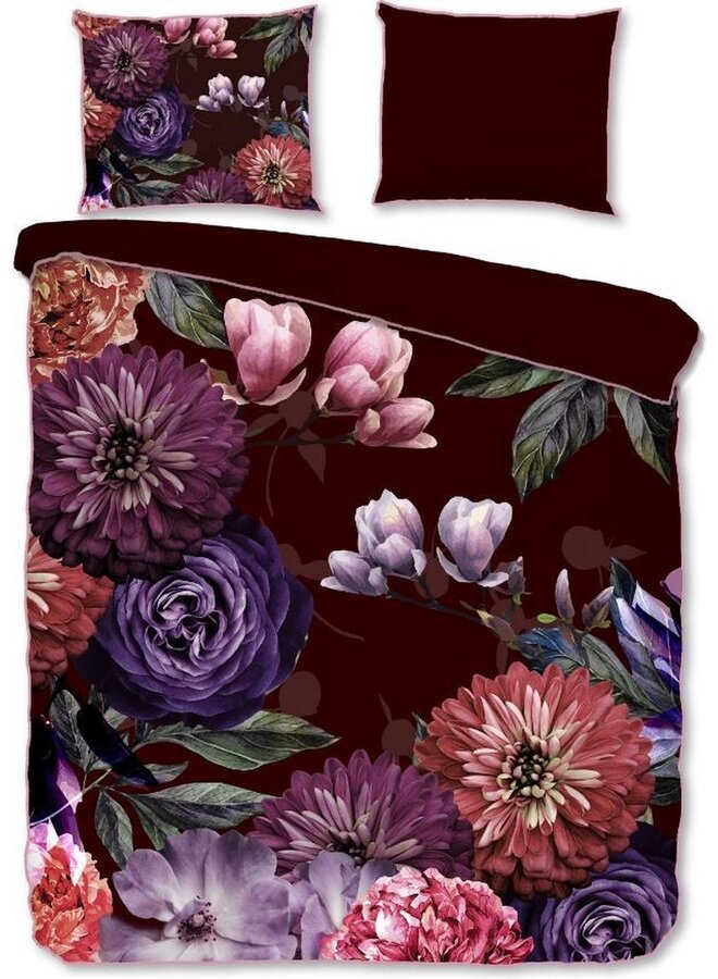Descanso Dekbedovertrek Bloomie Bordeaux - Biologisch Katoensatijn
