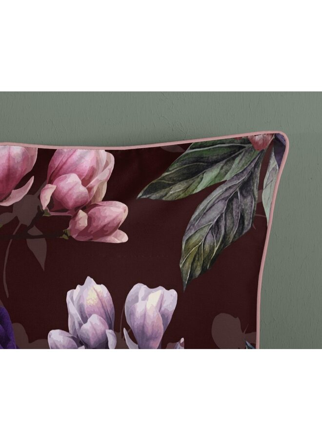 Descanso Dekbedovertrek Bloomie Bordeaux - Biologisch Katoensatijn