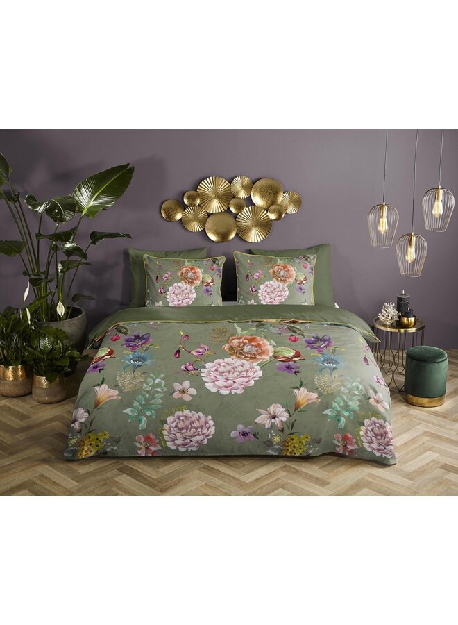 Descanso Dekbedovertrek Parma Olijfgroen - Biologisch Katoensatijn