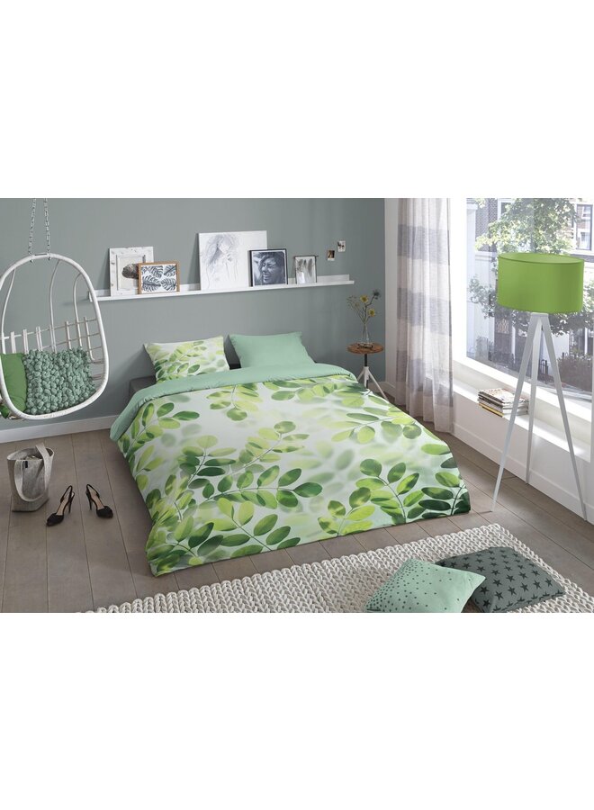 Good Morning Dekbedovertrek Sunny Leaves Groen - Katoen
