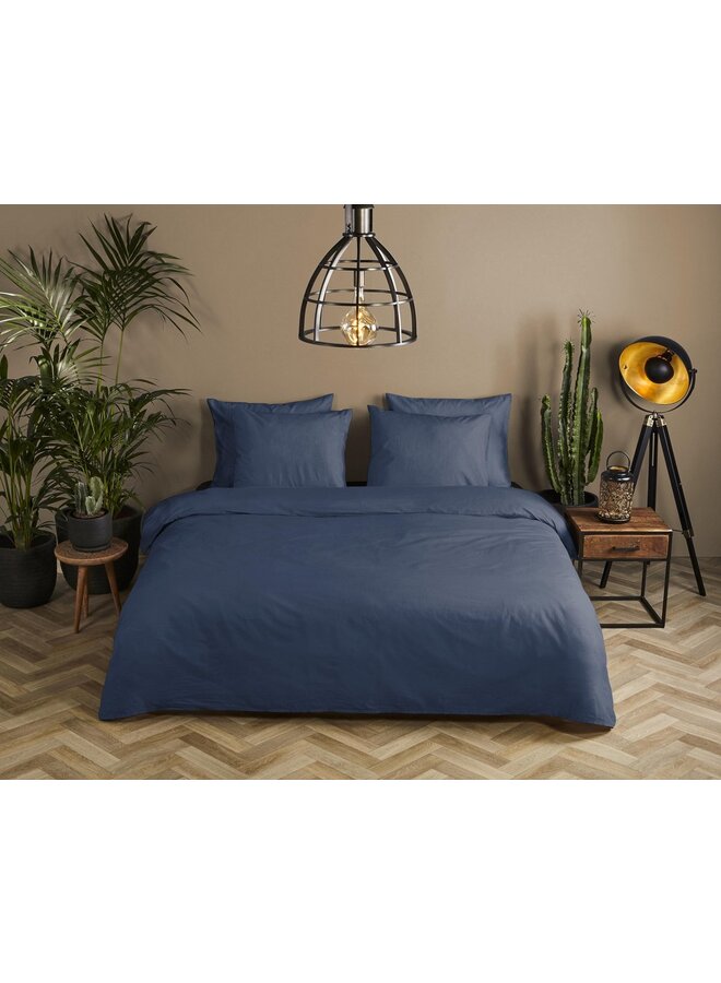 HIP Dekbedovertrek Uni Dark Blauw - Katoensatijn