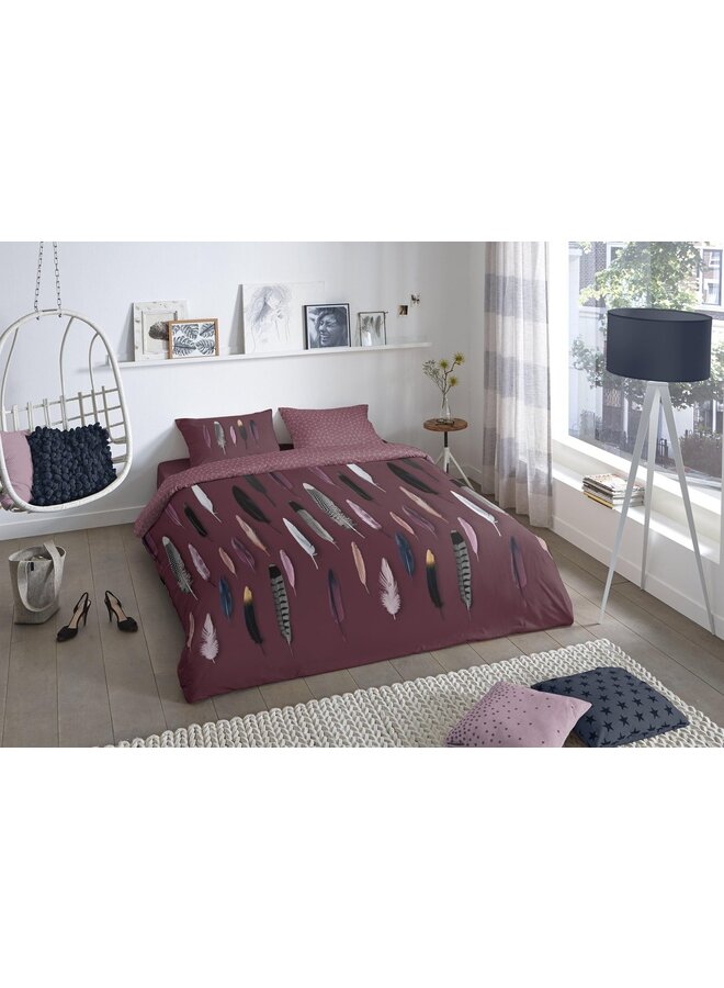 Good Morning Dekbedovertrek Feathers Bordeaux - Katoen