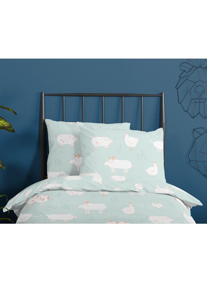 Good Morning Dekbedovertrek Kids Petting Zoo Mint - Katoen