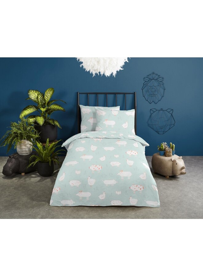 Good Morning Dekbedovertrek Kids Petting Zoo Mint - Katoen