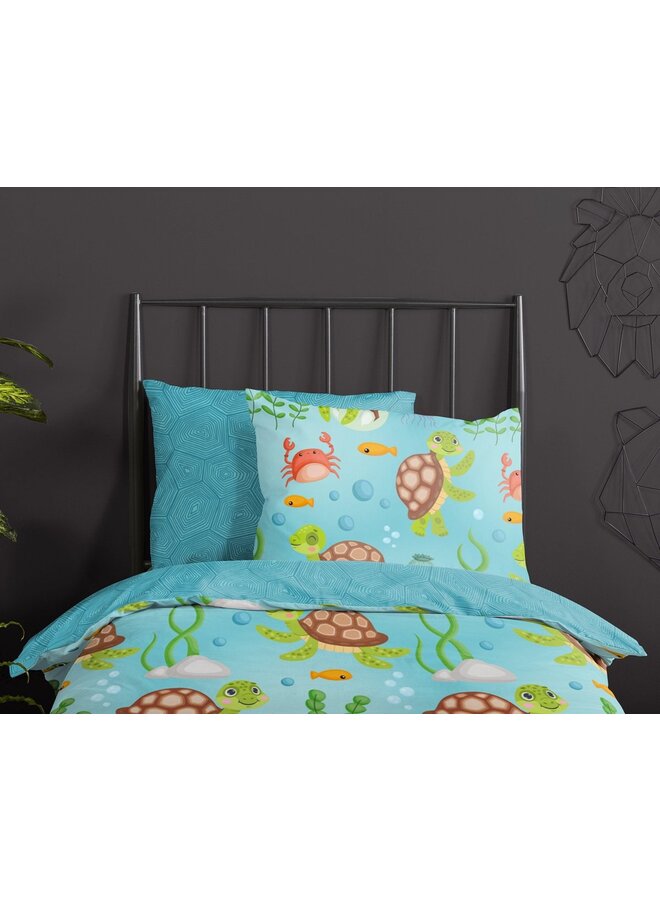 Good Morning Dekbedovertrek Kids Turtles Blauw - Katoen
