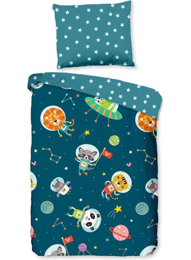 Good Morning Dekbedovertrek Kids Spacy Petrol - Katoen