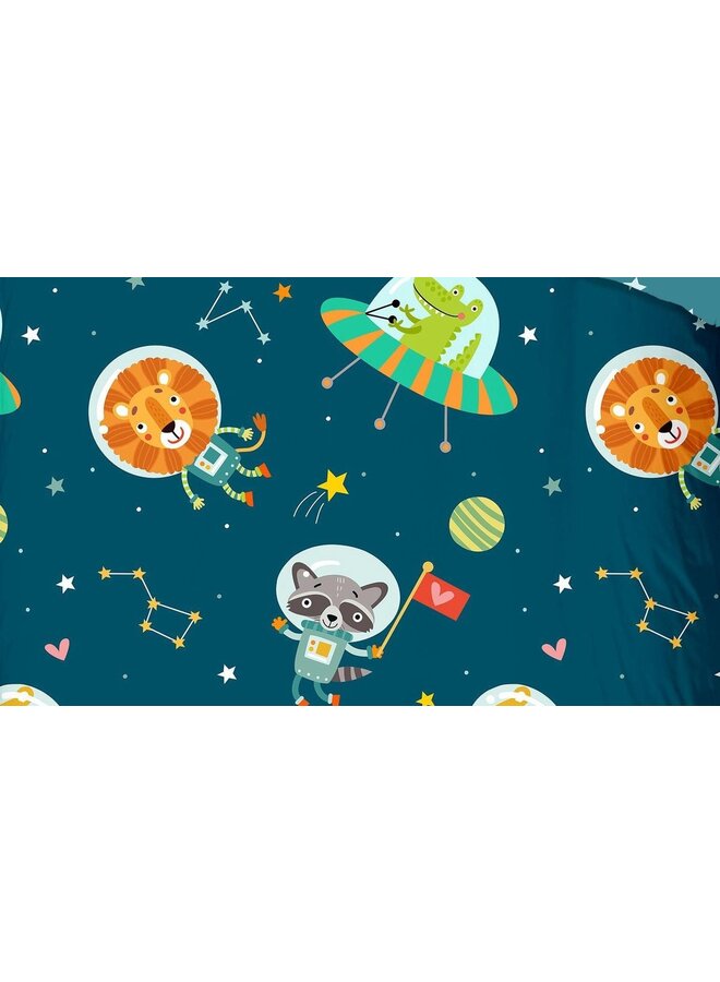 Good Morning Dekbedovertrek Kids Spacy Petrol - Katoen