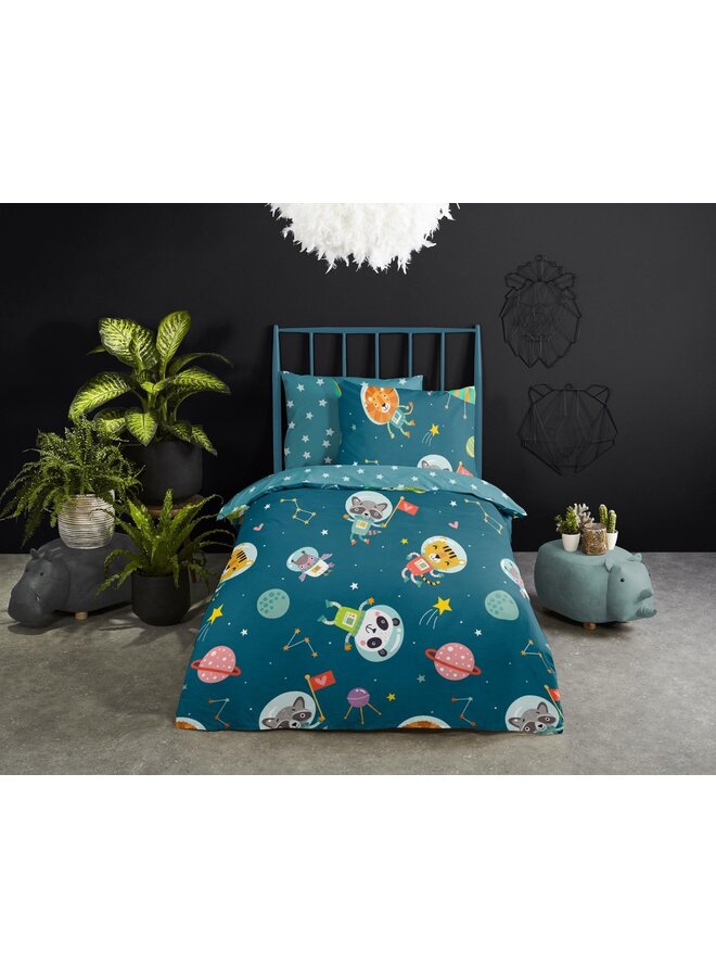 Good Morning Dekbedovertrek Kids Spacy Petrol - Katoen
