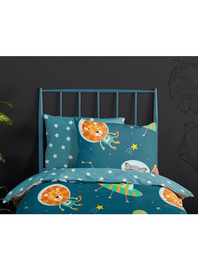 Good Morning Dekbedovertrek Kids Spacy Petrol - Katoen