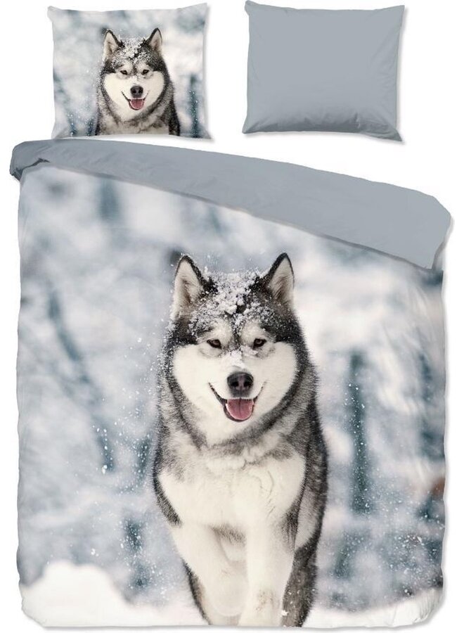 Good Morning Dekbedovertrek Husky Grijs - Flanel
