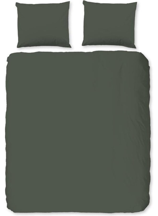 HIP Dekbedovertrek Uni Dark Olijf - Katoensatijn