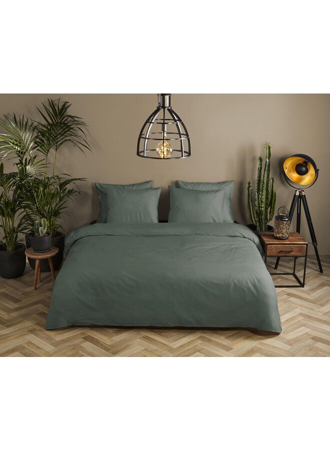 HIP Dekbedovertrek Uni Dark Olijf - Katoensatijn